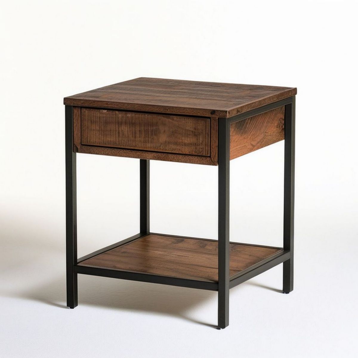 Nachttisch mit Schublade und Ablage, 50 x 40 x 60 cm, Walnussbraun/Schwarz, MDF und Stahl