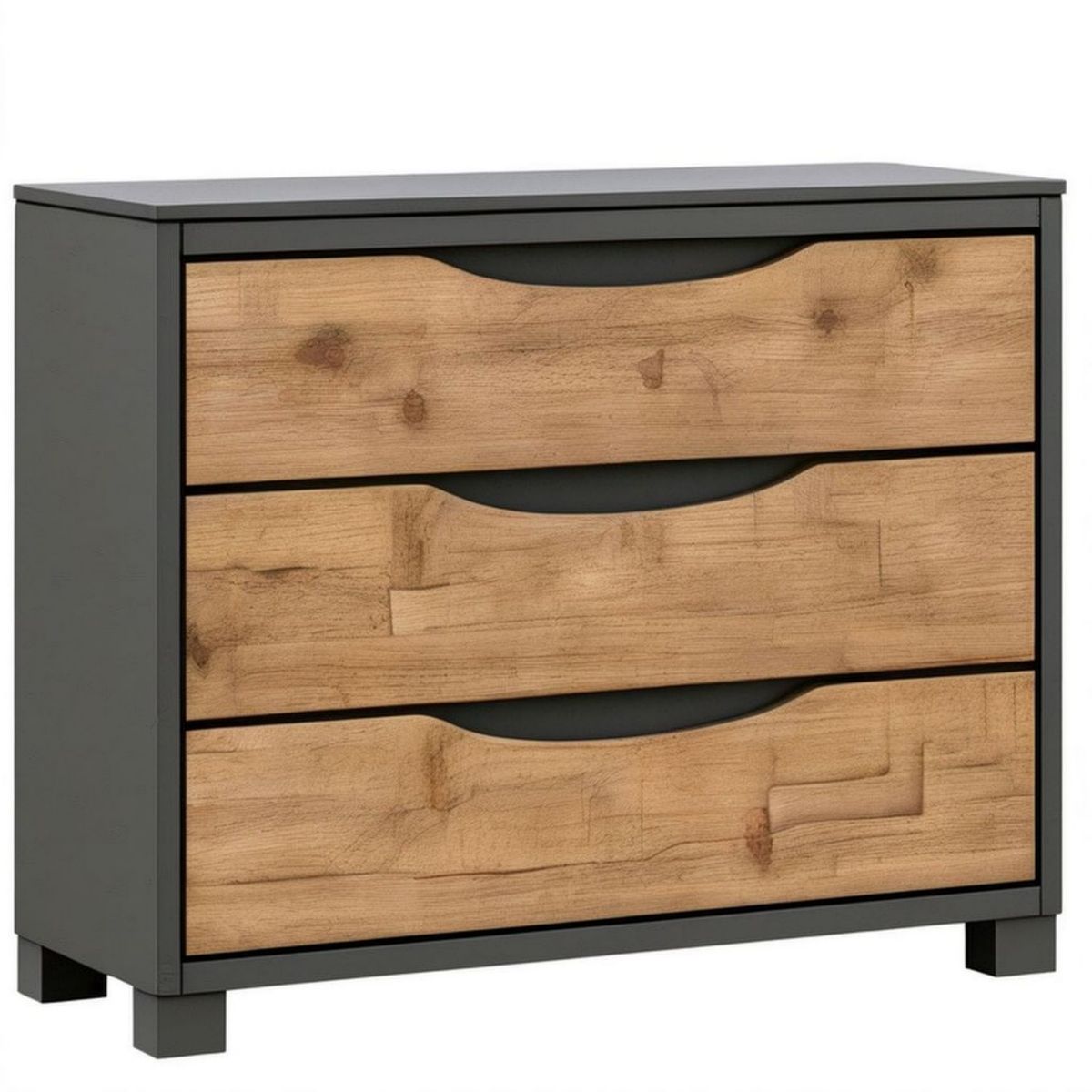 Kommode mit 3 Schubladen, 80 x 40 x 80 cm, Anthrazit/Naturbraun in Eicheoptik