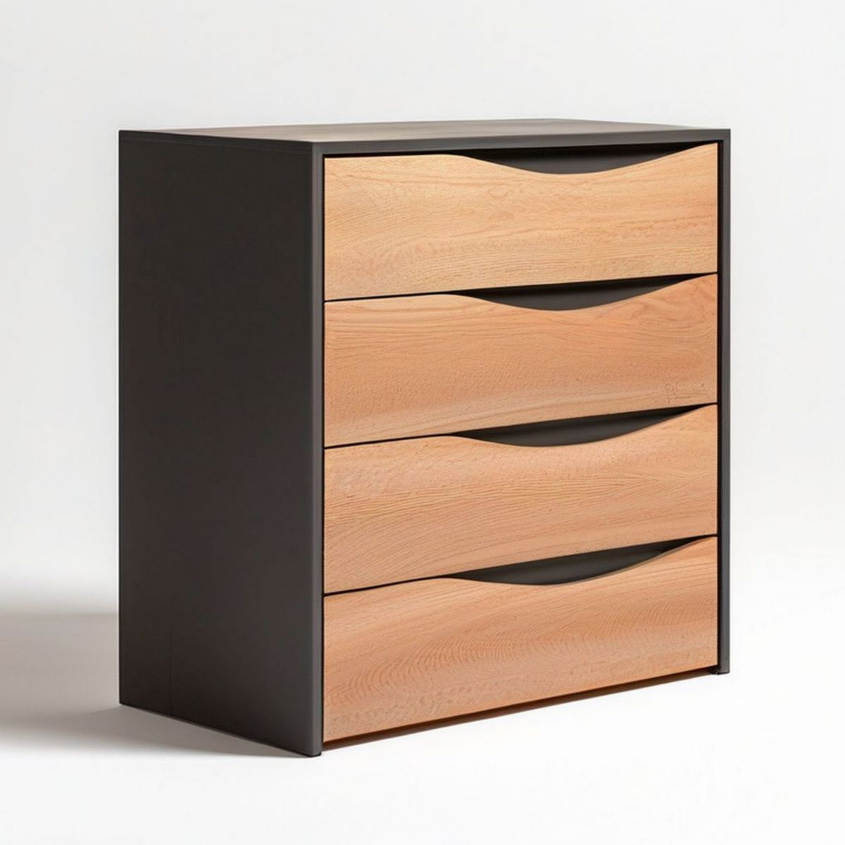 Kommode mit 4 Schubladen, 80 x 45 x 100 cm, Schwarz/Naturholz