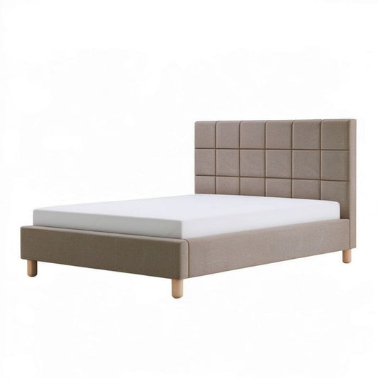 Polsterbettgestell 160 x 200 cm in Taupe mit gepolstertem Kopfteil
