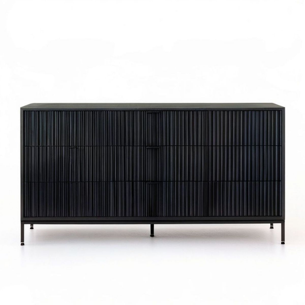 Schwarze Kommode mit 3 Schubladen, 160 x 40 x 80 cm, MDF und Stahl