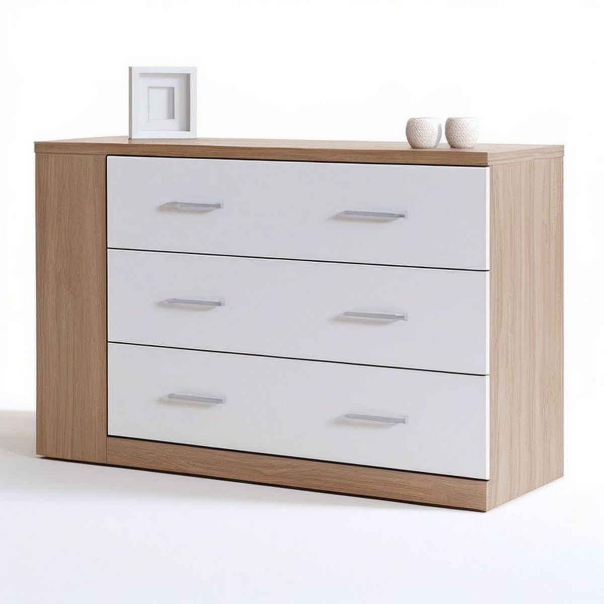 Kommode mit 3 Schubladen, 80 x 40 x 75 cm, Weiss/Eicheoptik